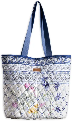Maison d' Hermine Shopping Bags Cotton Quilted Tote Bag with Zipper Pockets Small Pouch Reusable Grocery Bag Work Travel