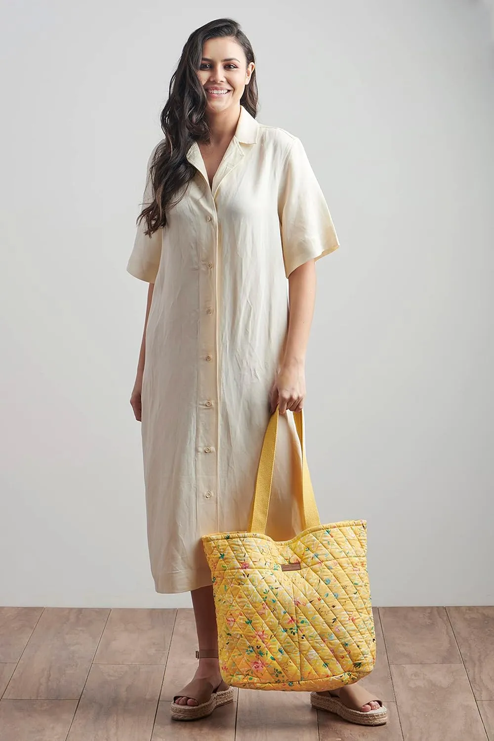 Maison d' Hermine Shopping Bags Cotton Quilted Tote Bag with Zipper Pockets Small Pouch Reusable Grocery Bag Work Travel