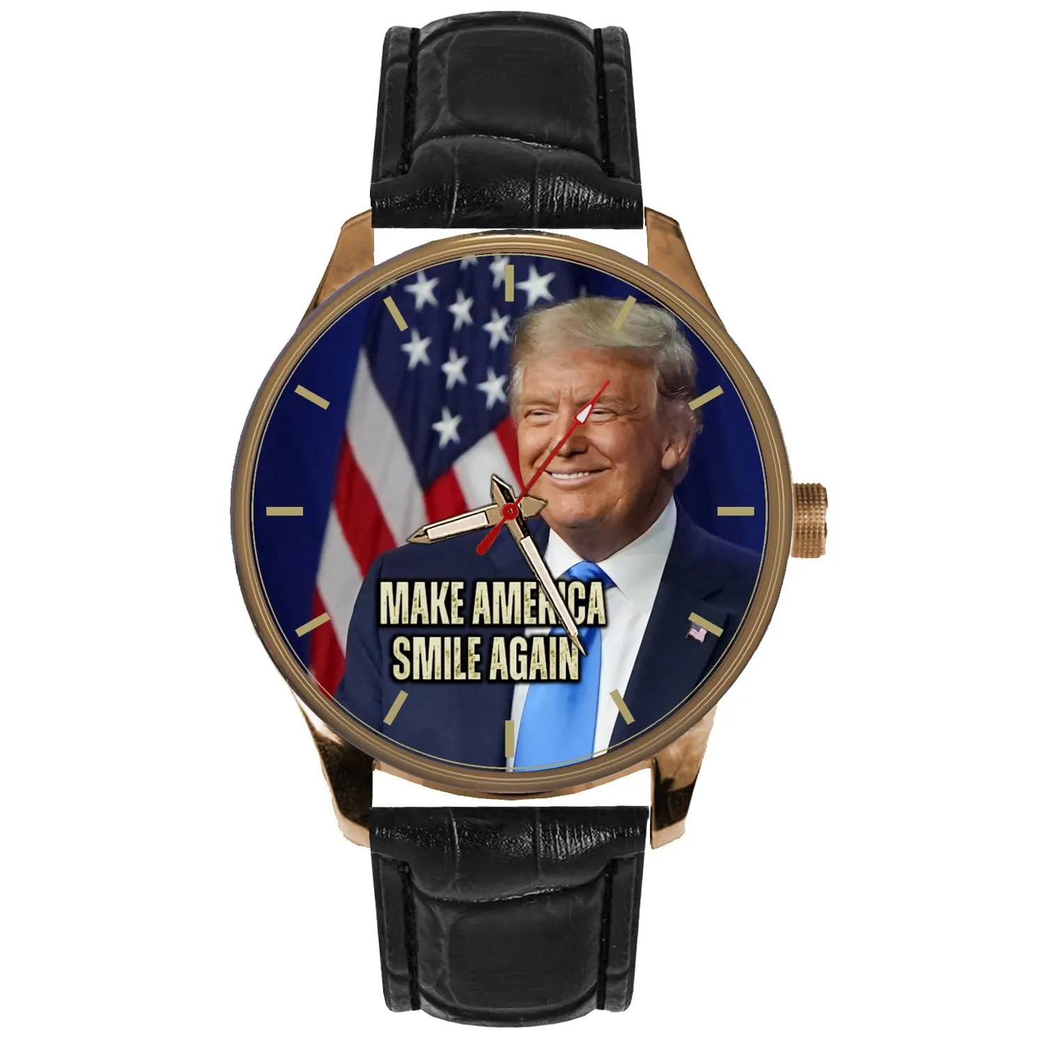 Make America Smile Again! Symbolic Warm, Happy, President Donald J. Trump Portrait Art Solid Brass Collectible Watch