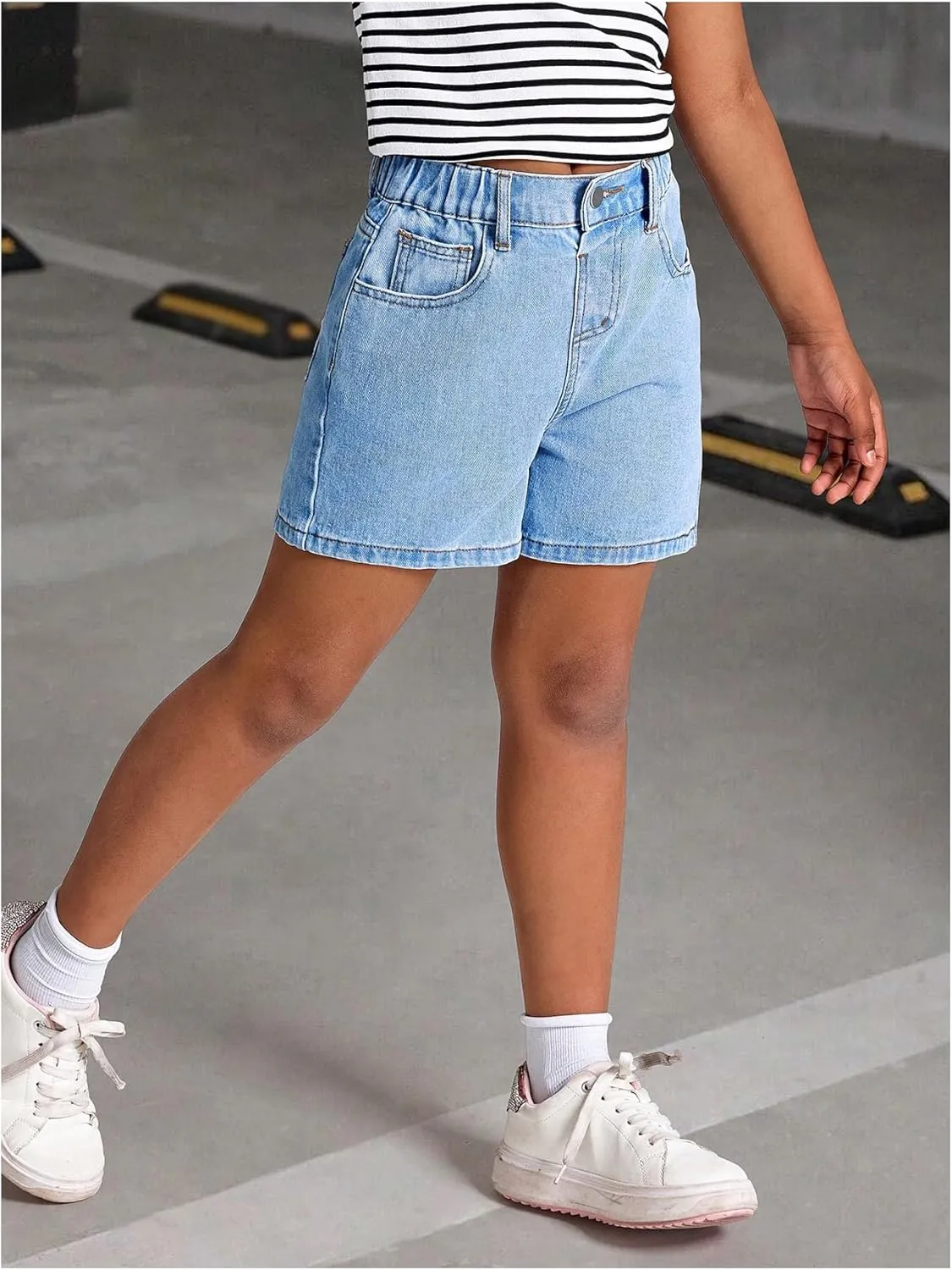 MakeMeChic Girl's Denim Shorts Bow Embroidery Straight Leg Bermuda Jean Shorts with Pockets