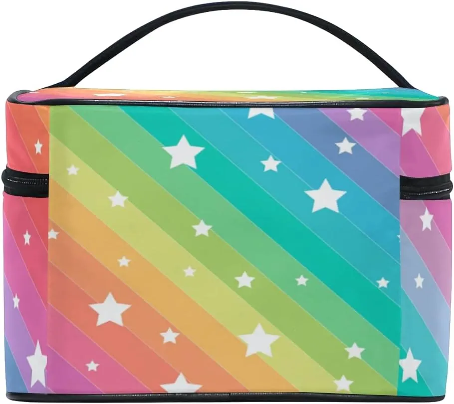 Makeup Bag, Rainbow Stars Travel Makeup Organizer Bag Cosmetic Cases Toiletry Bags for Girl Women Ladies