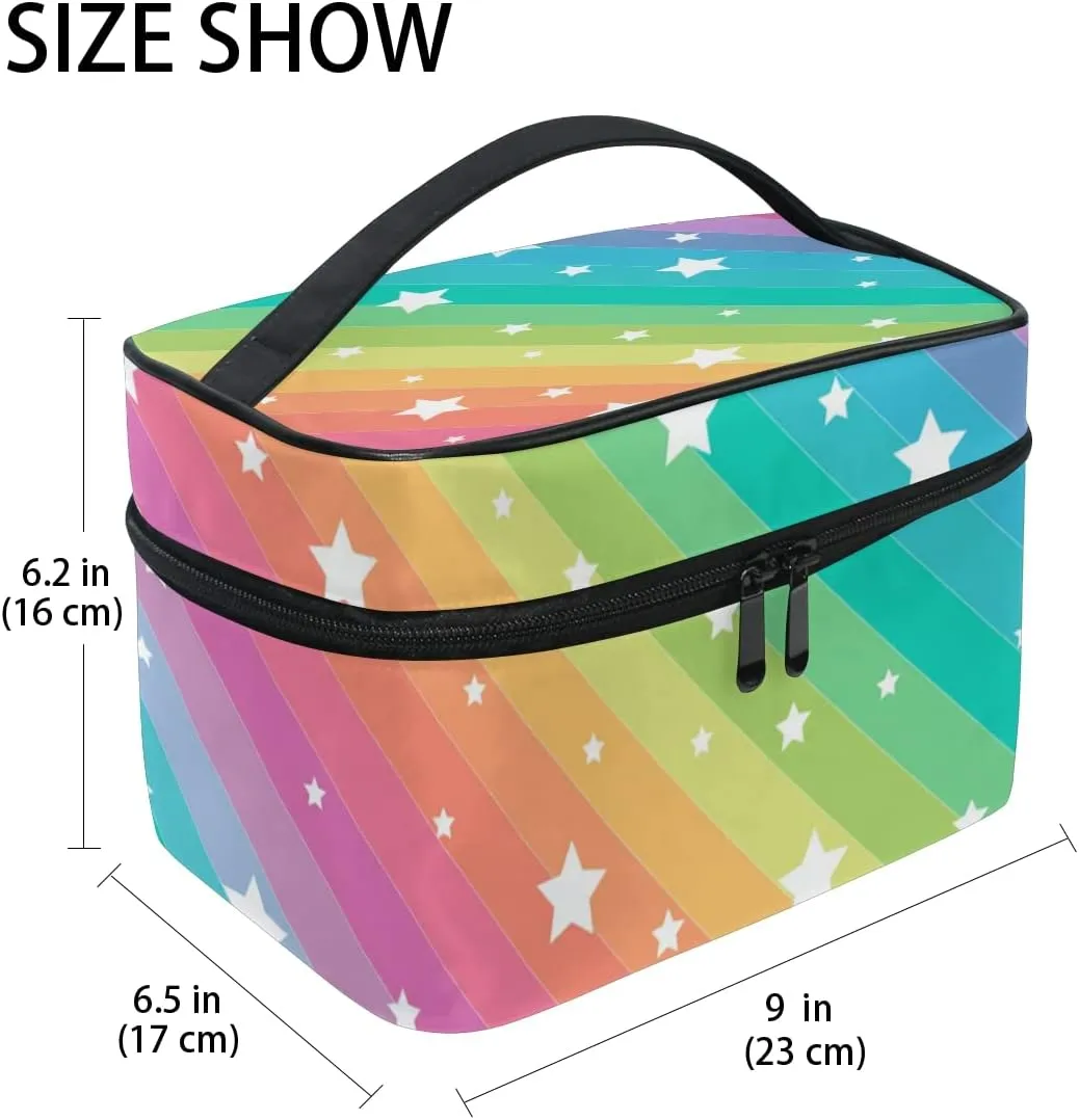 Makeup Bag, Rainbow Stars Travel Makeup Organizer Bag Cosmetic Cases Toiletry Bags for Girl Women Ladies