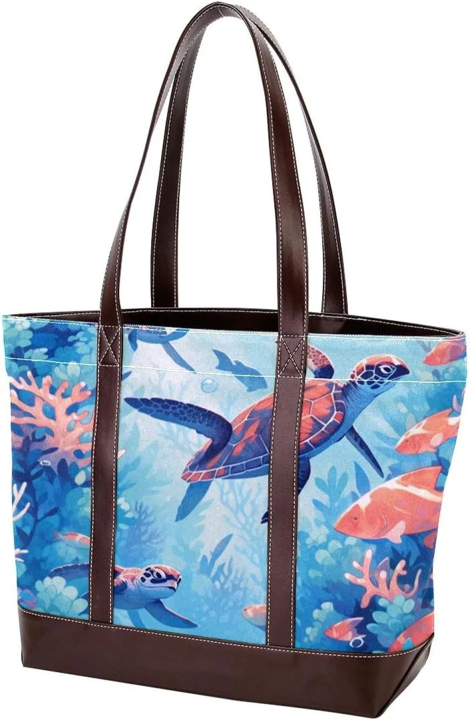 Marine Coral Turtle-292 Tote Bags Durable Leather Canvas Purses and Handbags for Women Top Handle Shoulder Satchel Hobo Bags