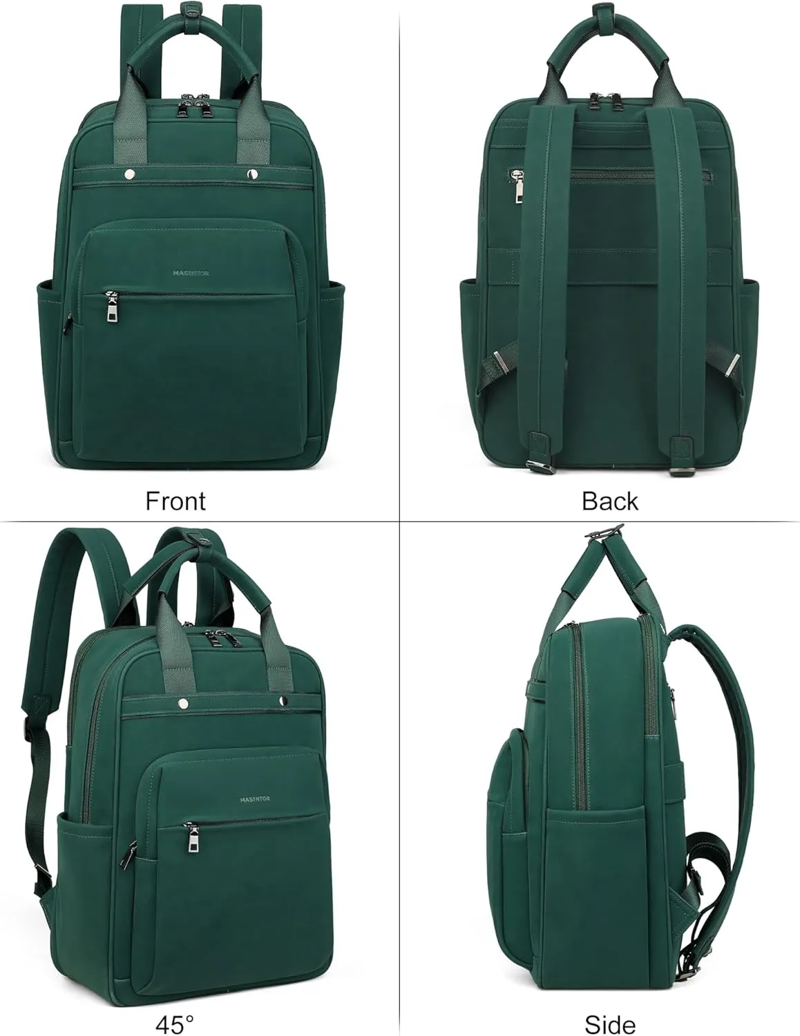 MASINTOR Leather Laptop Backpack for Women, Stylish Computer Backpack College Business Work Shoulder Bags Work and Travel Retro Green