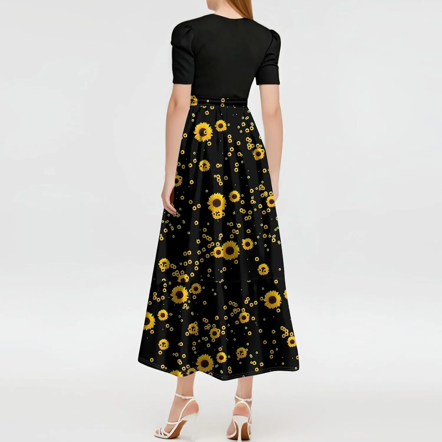 Maxi Dresses for Women 2025 Summer- Short Sleeve Floral Maxi Dress Trendy High Waist Long Dresses Flowy Summer Dress