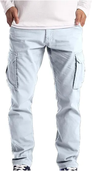 Men Cargo Work Pants Casual Cotton Stretch Elasticated Waist Pant Sweatpant Joggers Baggy Fitness Jogging