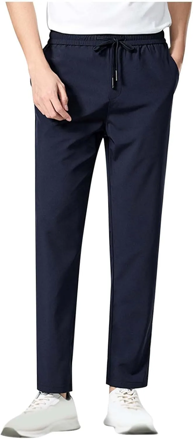 Men Combat Cargo Pants Casual Cotton Stretchy Linen Pant Cuffed Hem Sweatpants Joggers Loose Fit Yoga Sweat