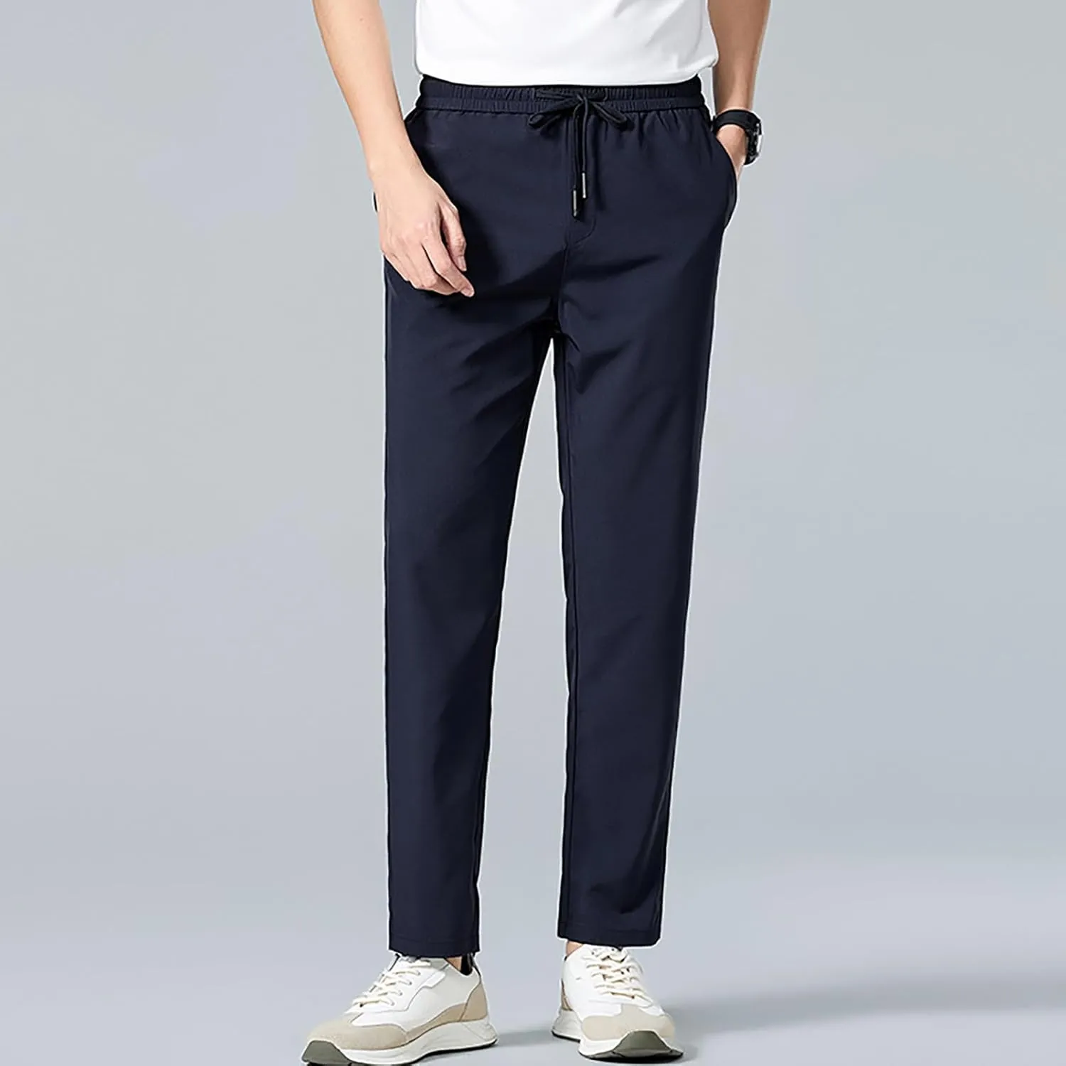 Men Combat Cargo Pants Casual Cotton Stretchy Linen Pant Cuffed Hem Sweatpants Joggers Loose Fit Yoga Sweat