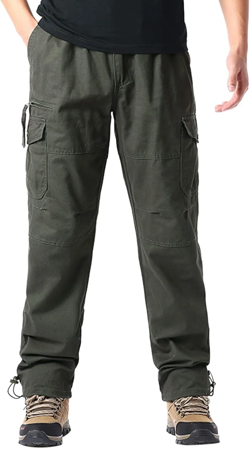 Mens Cargo Work Pants Elastic Waist Slim Fit Athletic Jogger Pants Drawstring Khaki Chinos Trousers Sweatpants