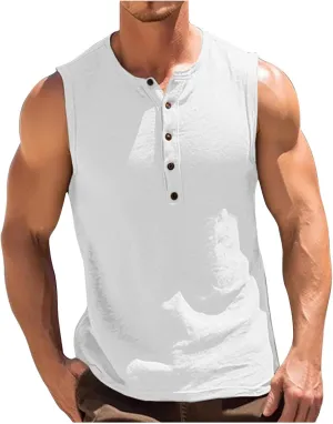 Men's Casual Tank Top Henley Shirt Summer Beach Hippie Shirt Half Button Sleeveless Muscle T Shirts Quick Dry Fitness Shirt