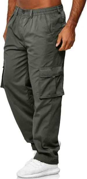 Men's Combat Cargo Pants Casual Linen Stretch Elastic Waist Pant Sweatpant Joggers Baggy Running Sports