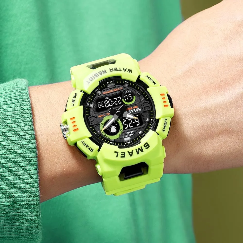 Men's Dual Display Sport Quartz Watch Strong Rubber Strap and LED Digital Analog Wristwatches Waterproof Electronic Clock 8063