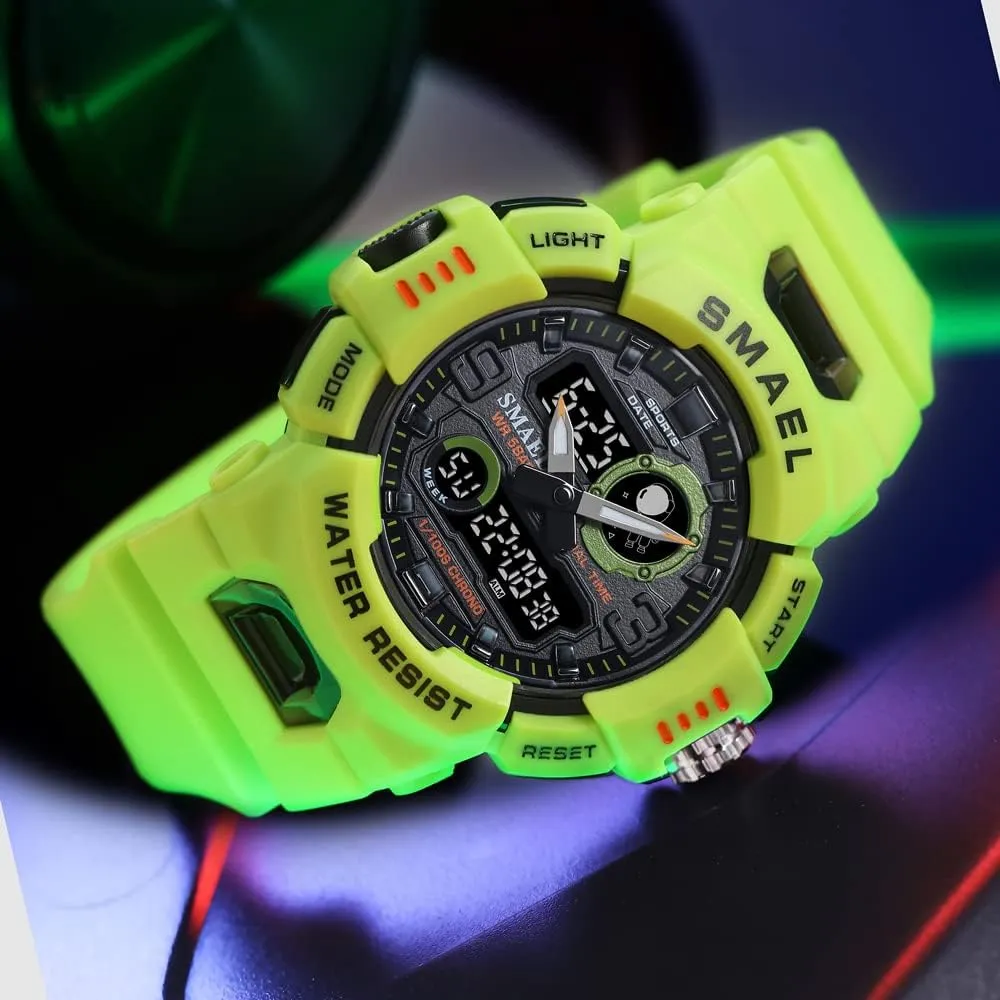 Men's Dual Display Sport Quartz Watch Strong Rubber Strap and LED Digital Analog Wristwatches Waterproof Electronic Clock 8063