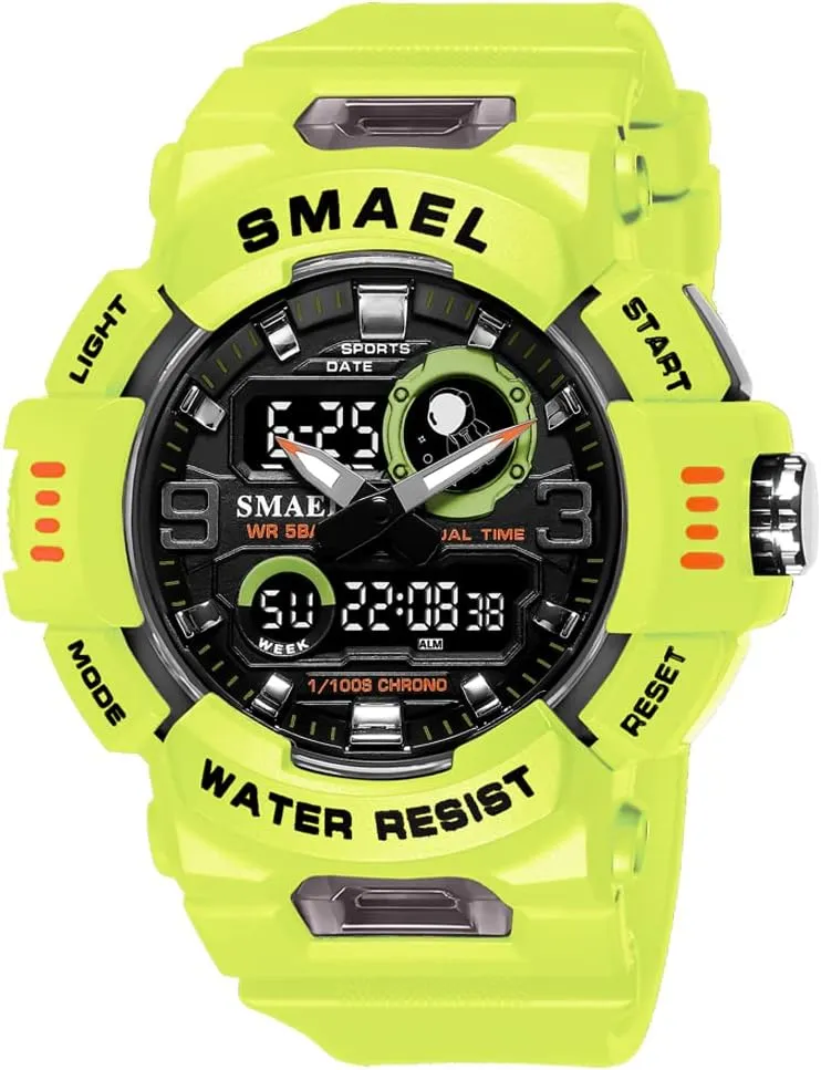 Men's Dual Display Sport Quartz Watch Strong Rubber Strap and LED Digital Analog Wristwatches Waterproof Electronic Clock 8063