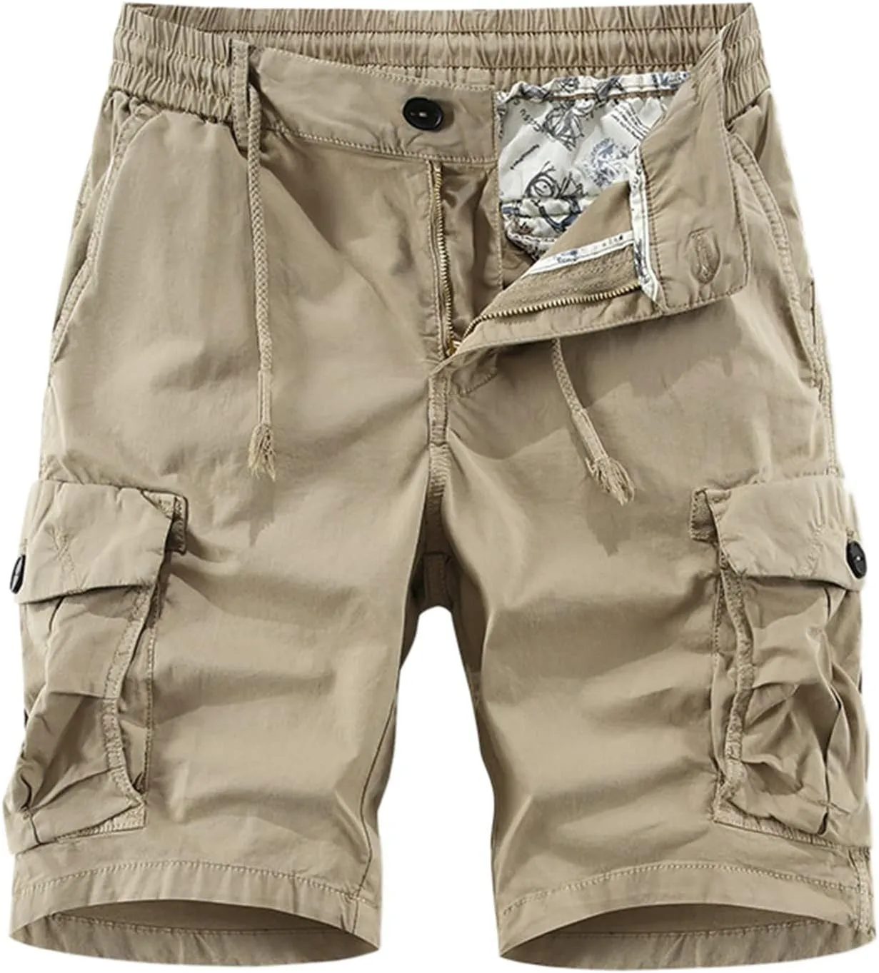 Mens Khaki Shorts Cotton with Pockets Fit Classic Comfort Casual Custom Shorts Outdoor Lightweight Work Hiking Pants
