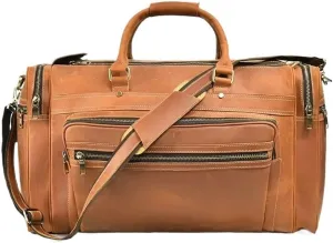 Men's Leather Messenger Bag Spacious Garment Duffle for Travel with Multiple Compartments Adjustable Shoulder Strap