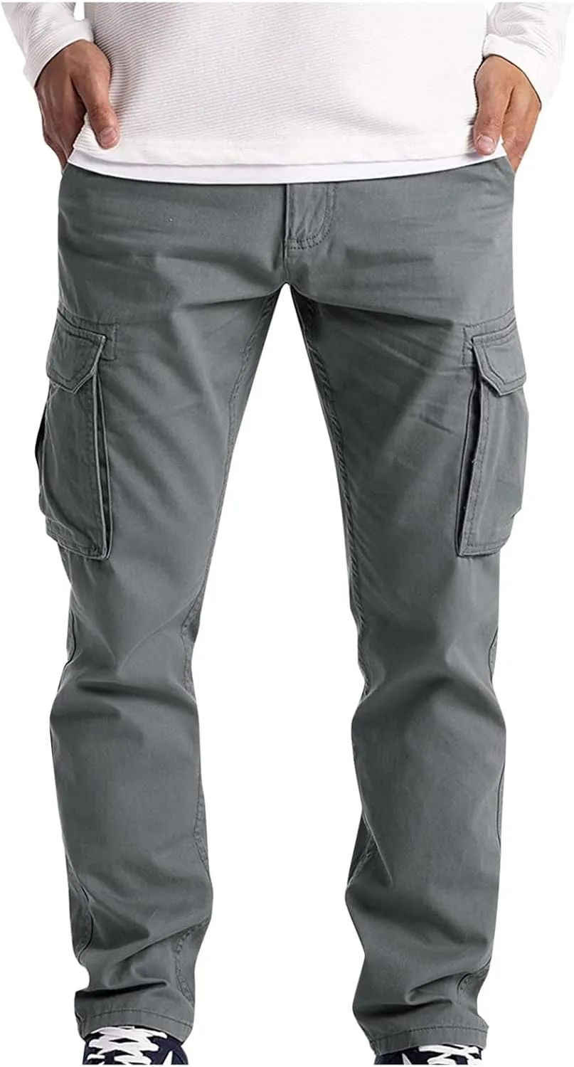 Mens Lightweight Jogging Pant Pockets Combat Work Joggers Baggy Sport Casual Sweatpant Stretch Waistband Pants