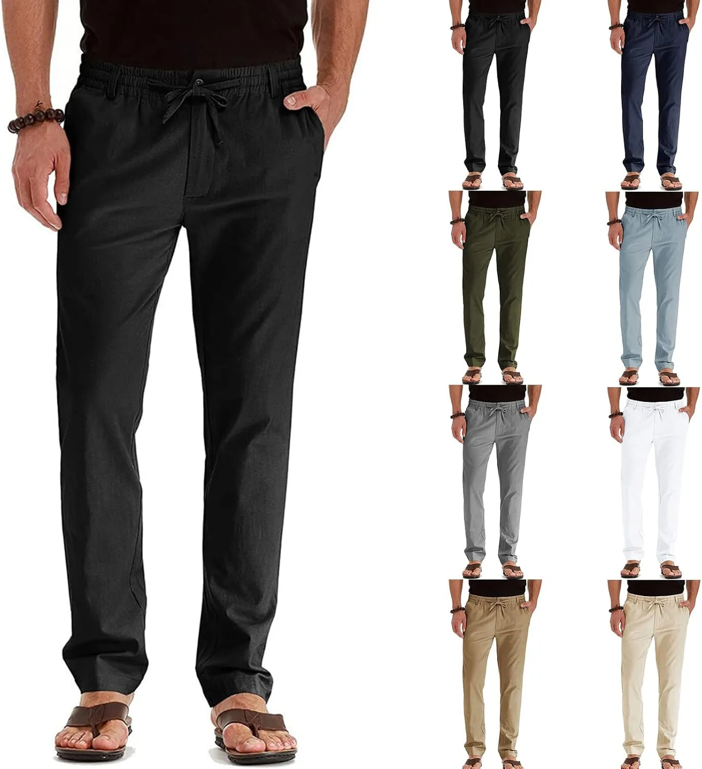 Men's Lightweight Linen Pant Cargo Combat Joggers Loose Casual Sweatpants Running Gym Training Sweat Pants