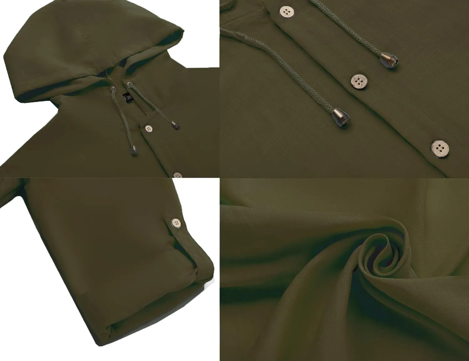 Mens Linen Shirts Casual Button Down Shirts Long Sleeve Roll-Up Sleeve Summer Beach Shirts Tops with Hood