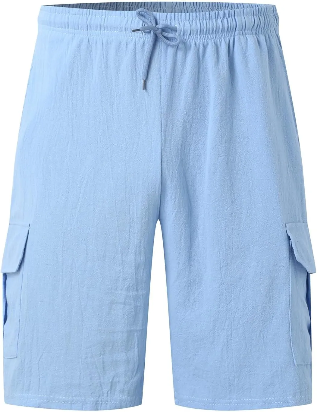 Men's Linen Shorts Summer Breathable Beach Yoga Pants Lightweight Elastic Waist Outdoor Hiking Sweatpants with Pockets