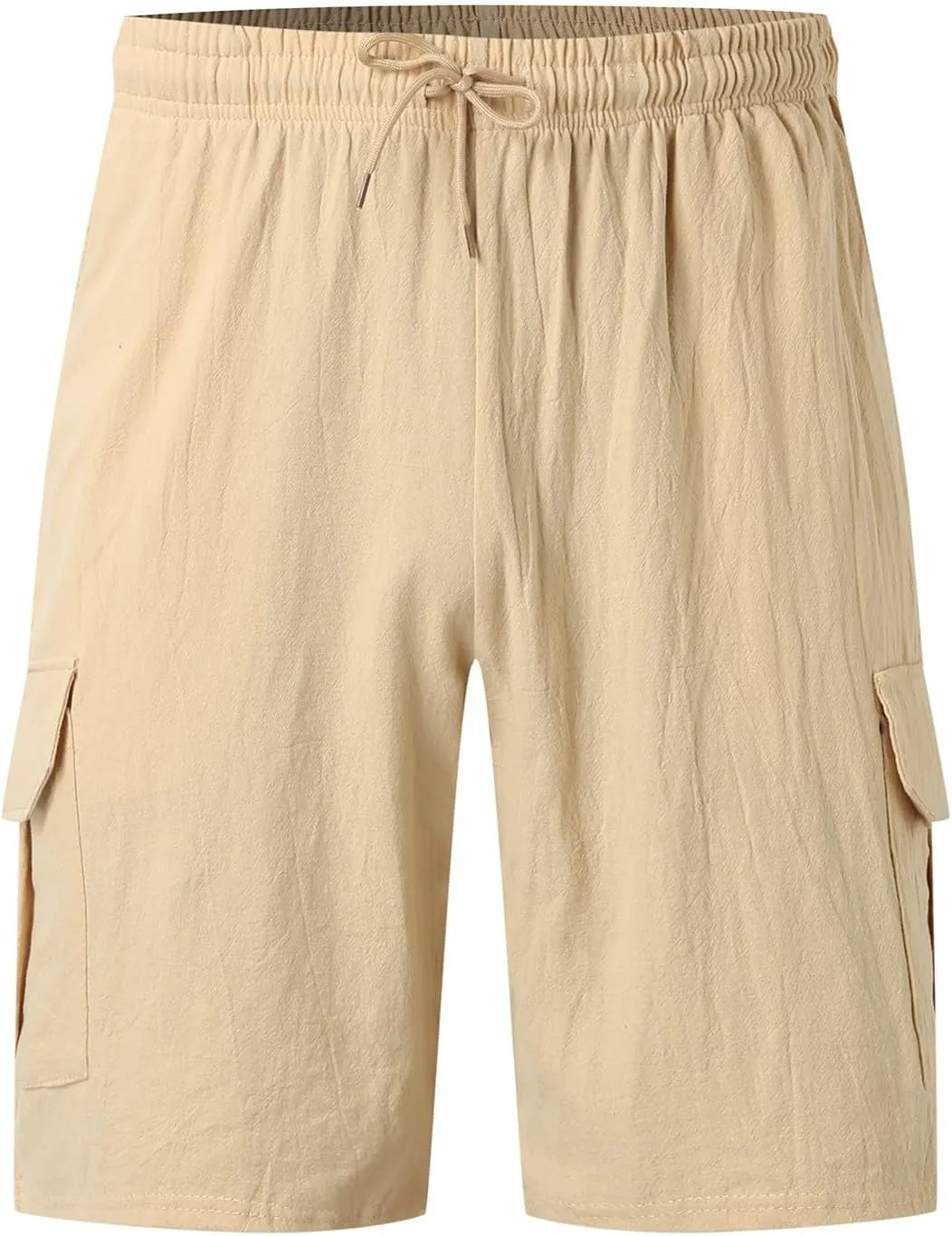 Men's Linen Shorts Summer Breathable Beach Yoga Pants Lightweight Elastic Waist Outdoor Hiking Sweatpants with Pockets