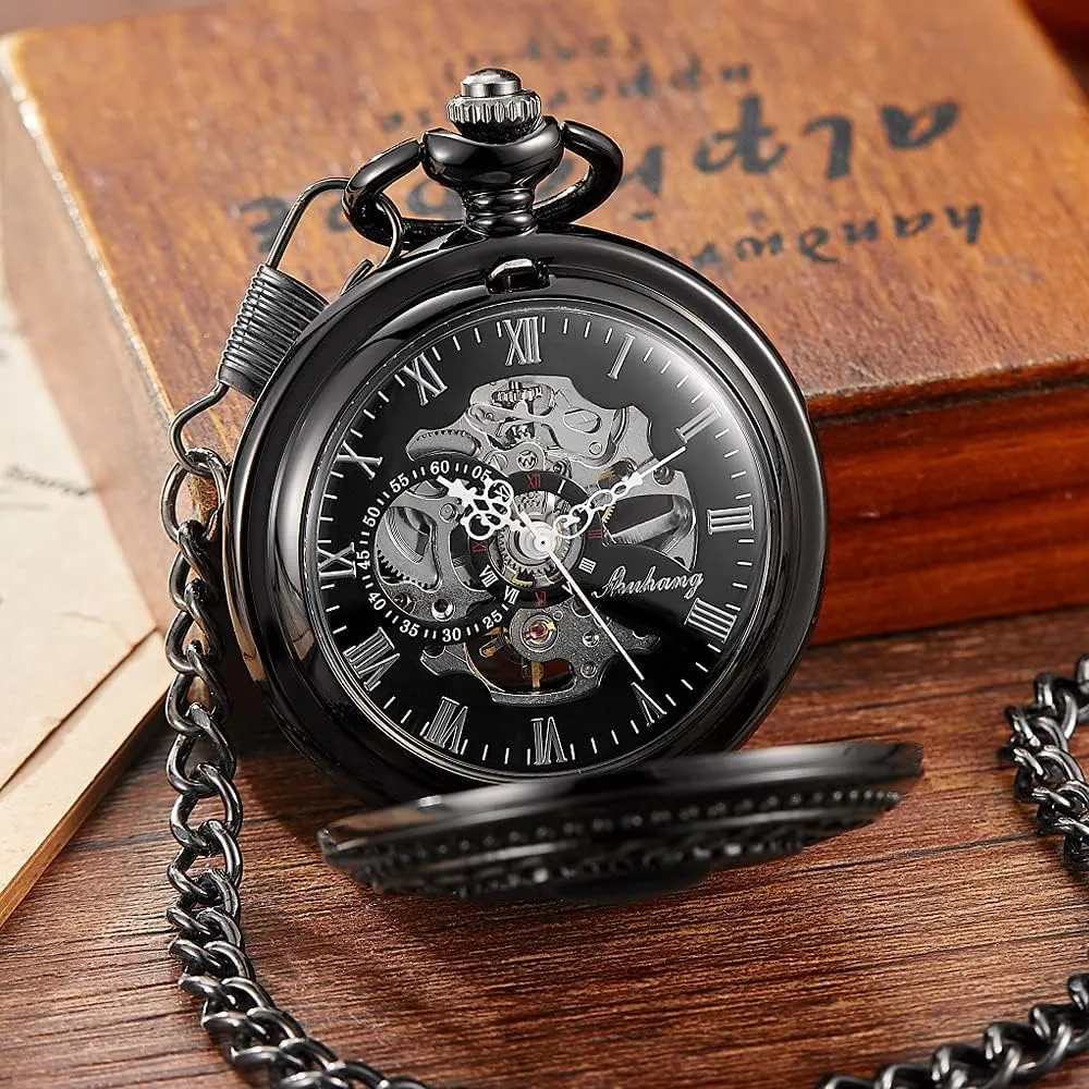 Men's Mechanical Pocket Watch, Roman Numeral Pointer Mechanical Pocket Watches for Men