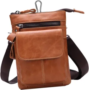 Men's Sling Phone Bag Leather Pouch Compact Travel Duffle Bag Cell Phone
