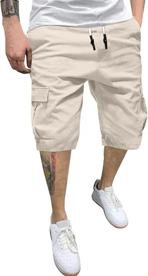 Men's Summer Solid Color Plus Pants,Casual Fashion Woven Cargo Pants with Pockets Linen Pants for Men Shorts for Men