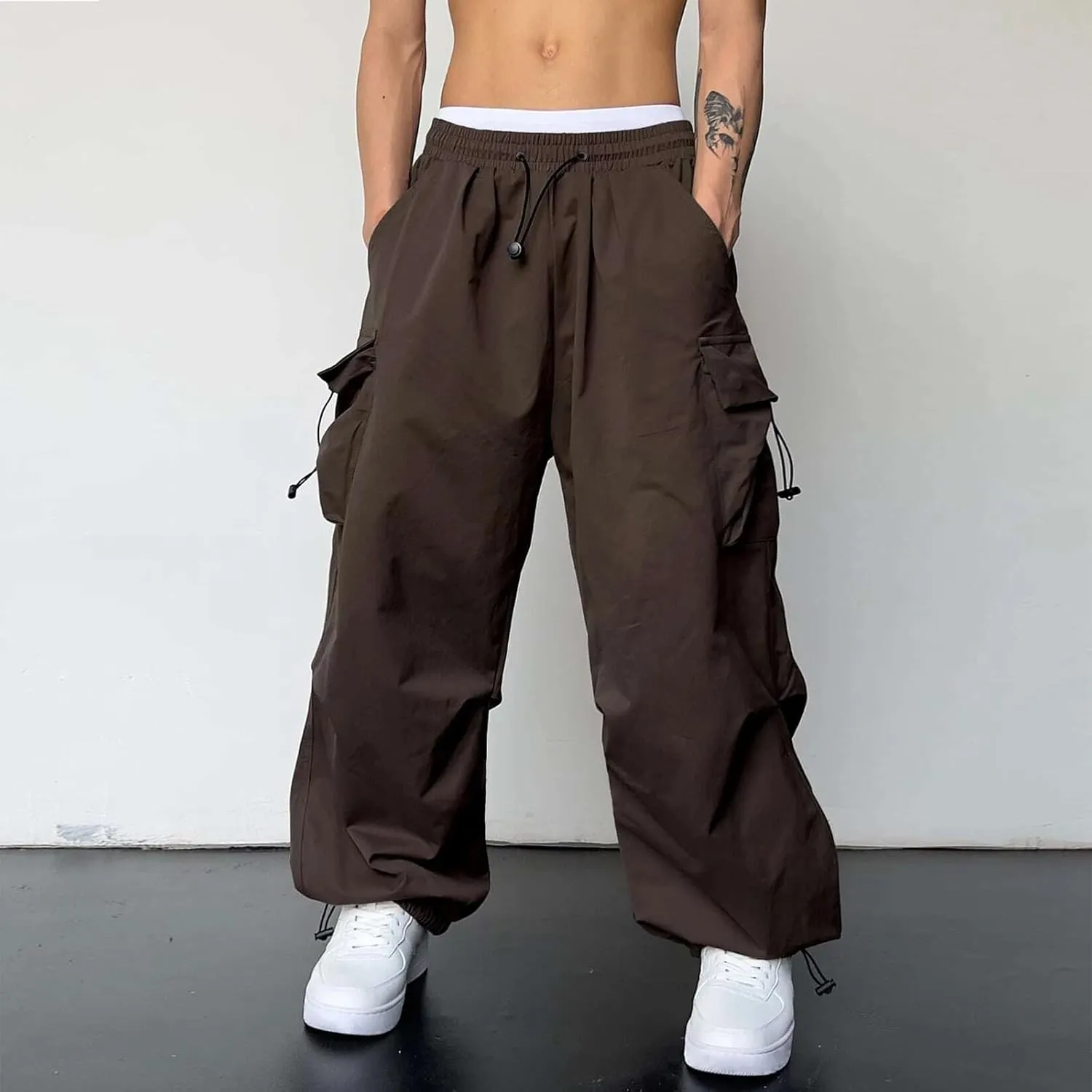 Men's Tracksuit Pant Casual Vintage Joggers Outdoor Sweatpants Zip Pockets Stretch Waist Cargo Combat Pant