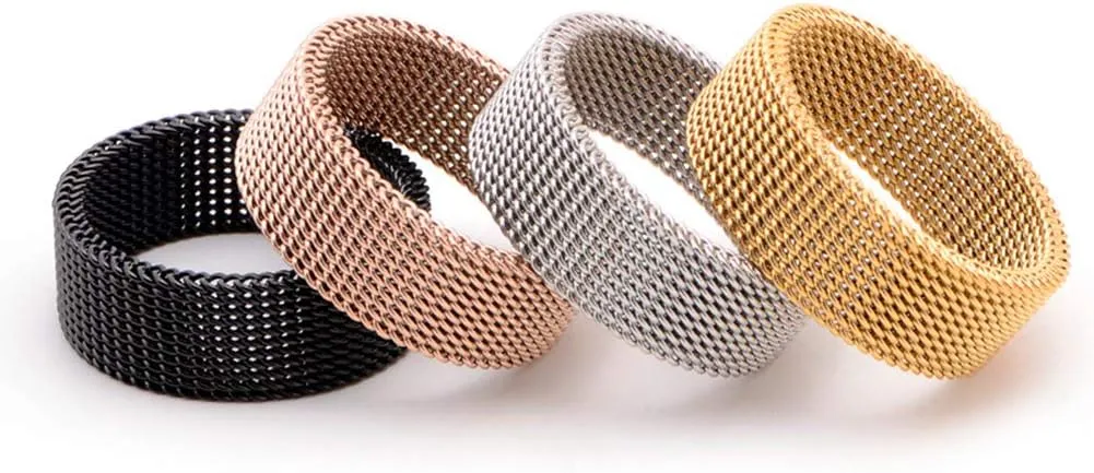 Men's Women's Stainless Steel Mesh Ring Wedding Band Comfort Fit Size 4 to 12