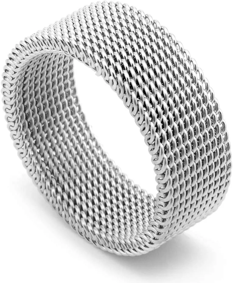 Men's Women's Stainless Steel Mesh Ring Wedding Band Comfort Fit Size 4 to 12