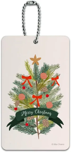 Merry Christmas Decorated Pine Tree Luggage Card Suitcase Carry-On ID Tag