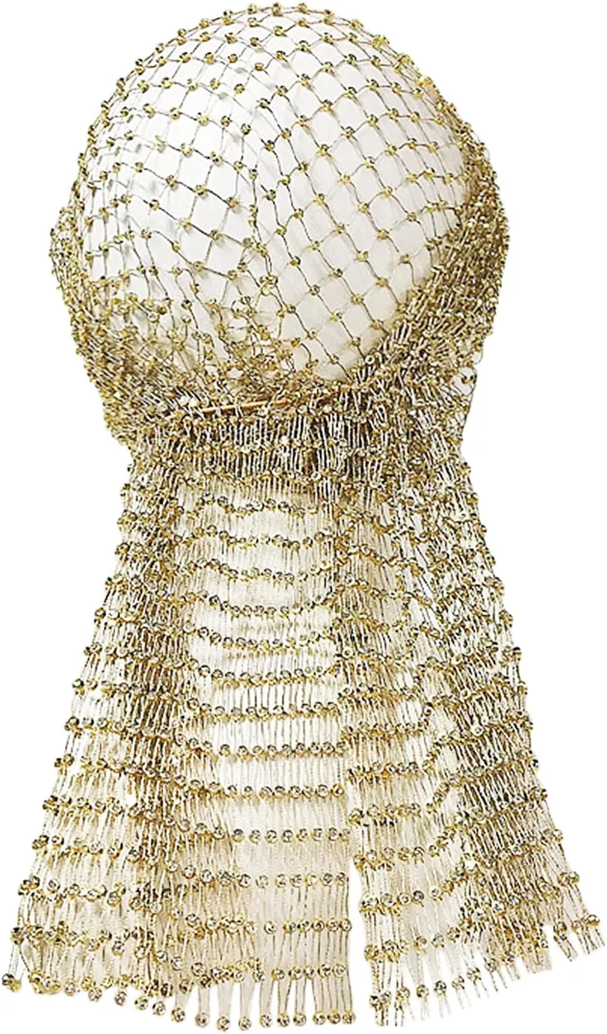 Mesh Rhinestone Headbands Sparkly Fishnet Head Scarfs Glitter Crystal Headwear Accessories for Rave Party Costume