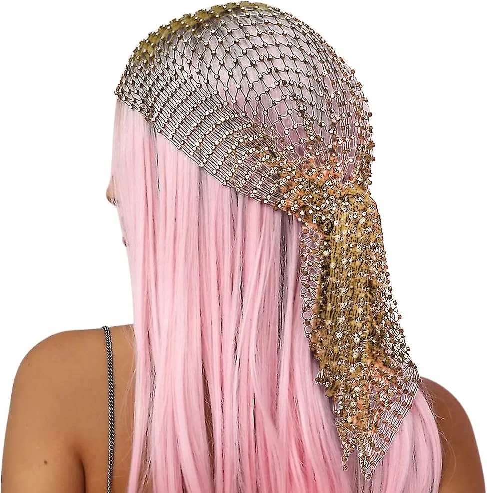 Mesh Rhinestone Headbands Sparkly Fishnet Head Scarfs Glitter Crystal Headwear Accessories for Rave Party Costume