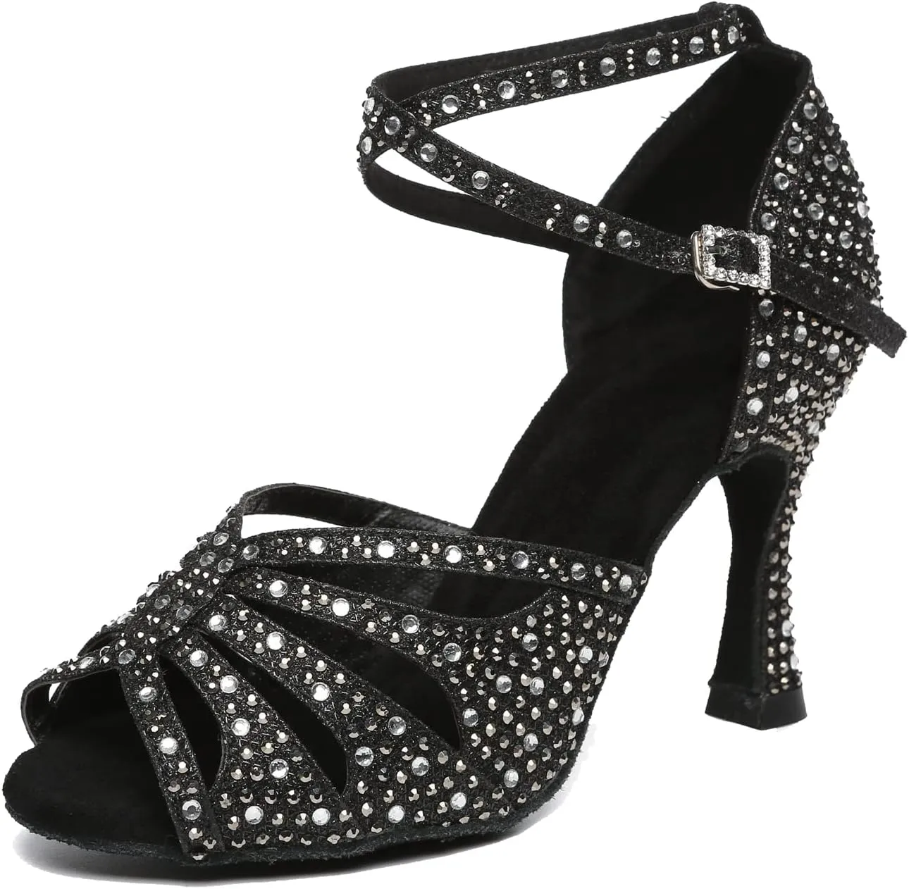 Minishion High Heel Dance Shoes for Women Crystals Beaded Party Formal Sandals L487