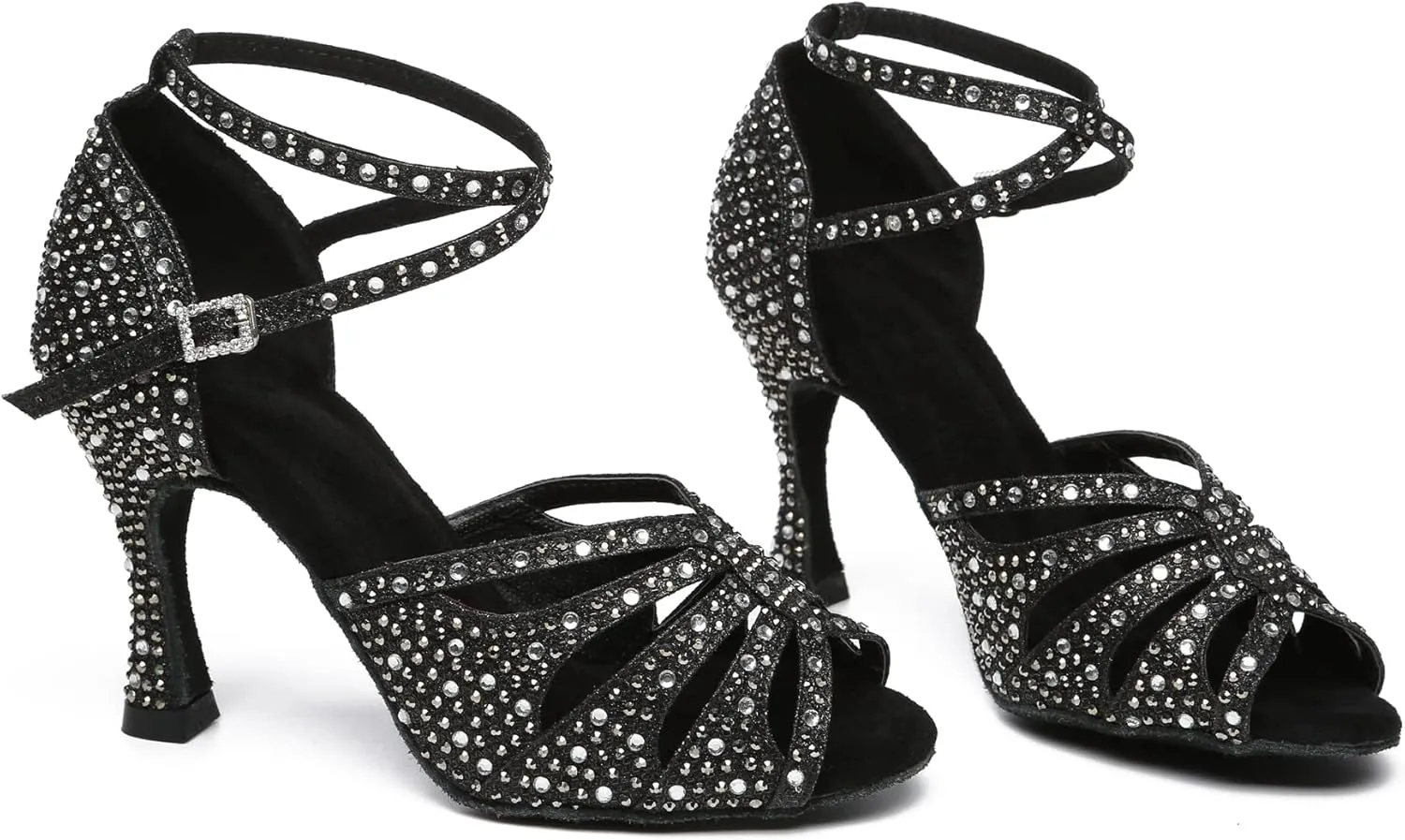 Minishion High Heel Dance Shoes for Women Crystals Beaded Party Formal Sandals L487