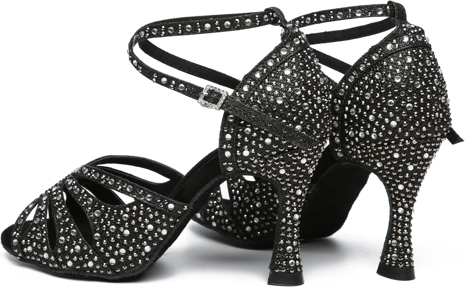 Minishion High Heel Dance Shoes for Women Crystals Beaded Party Formal Sandals L487