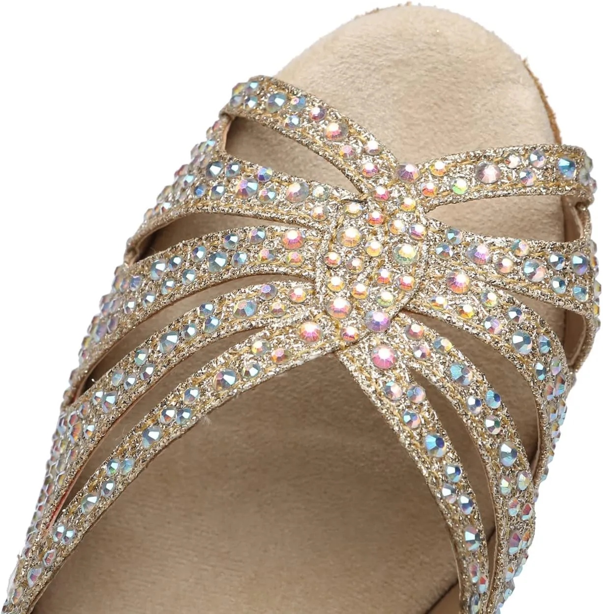 Minishion High Heel Dance Shoes for Women Crystals Beaded Party Formal Sandals L487