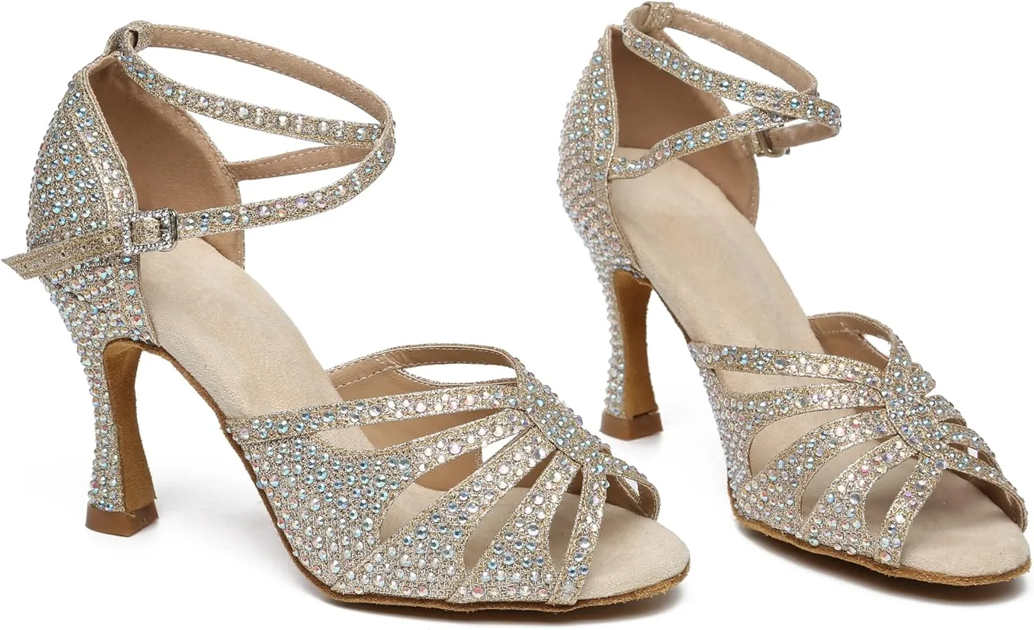 Minishion High Heel Dance Shoes for Women Crystals Beaded Party Formal Sandals L487