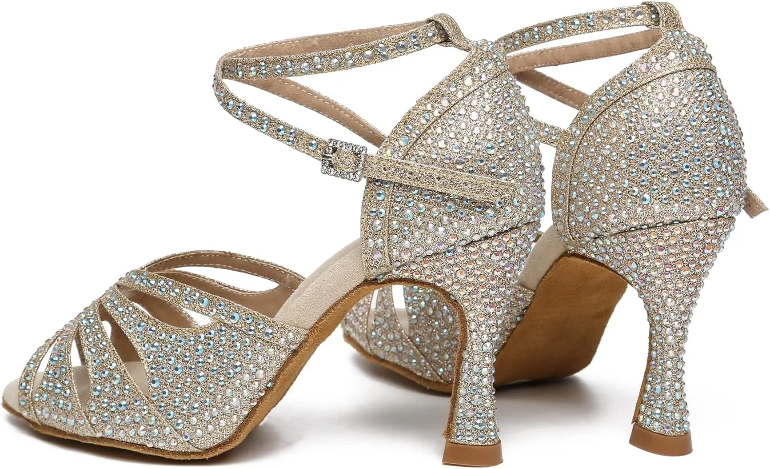 Minishion High Heel Dance Shoes for Women Crystals Beaded Party Formal Sandals L487