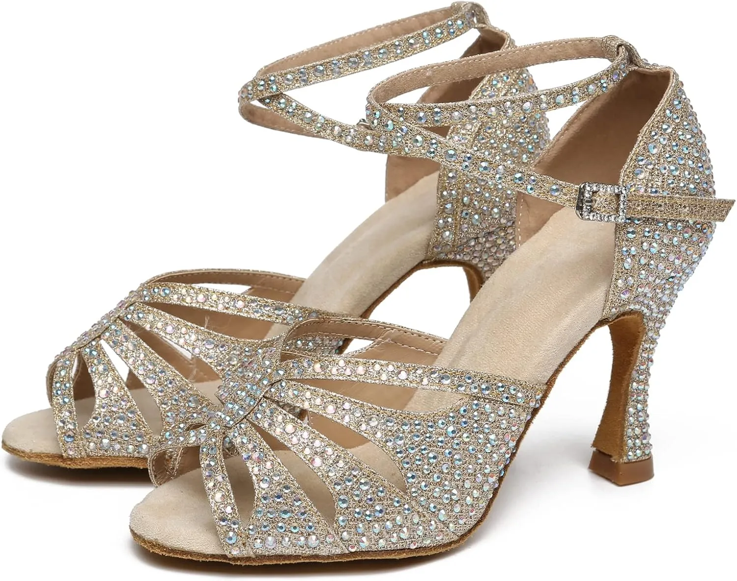 Minishion High Heel Dance Shoes for Women Crystals Beaded Party Formal Sandals L487