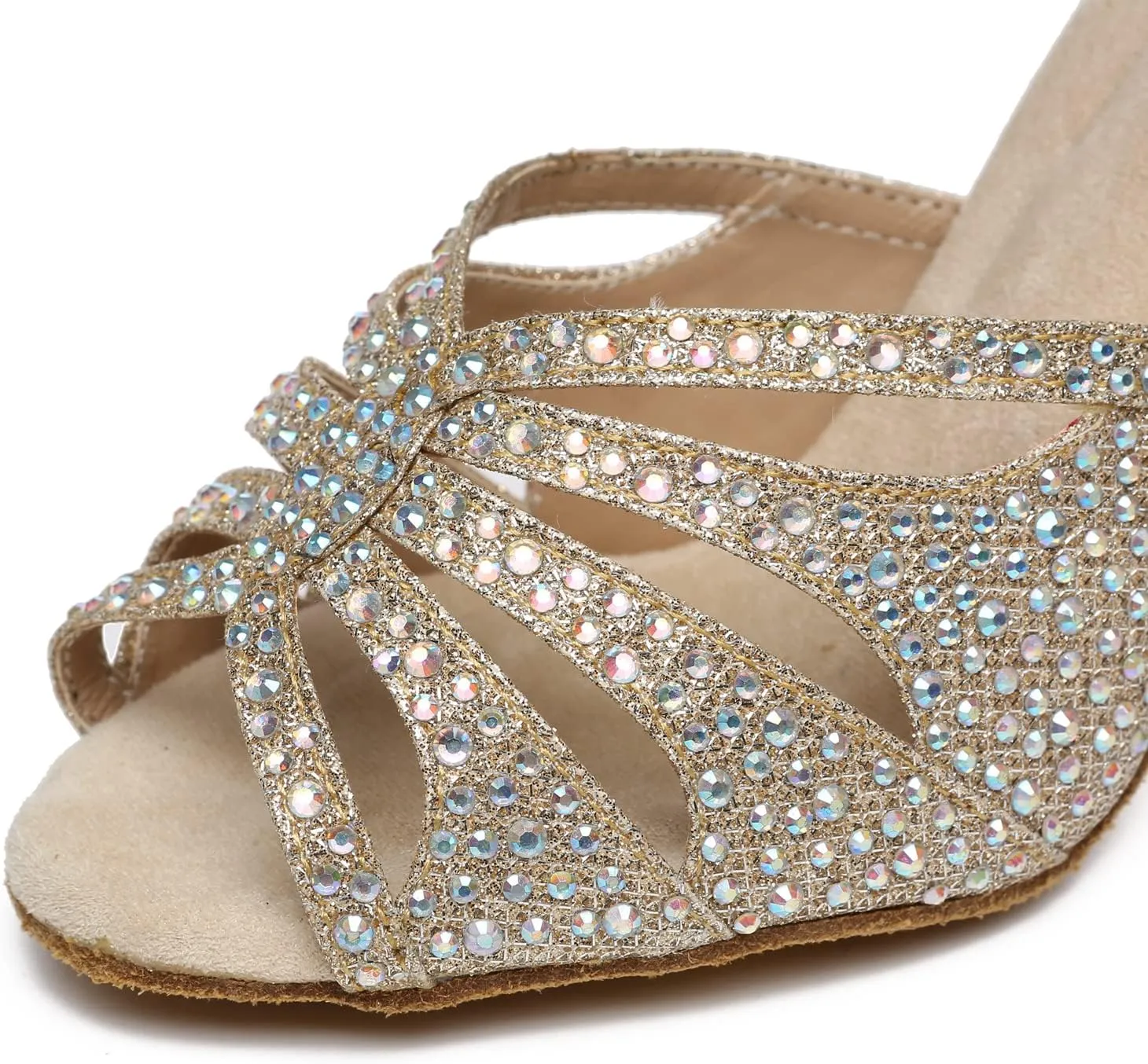 Minishion High Heel Dance Shoes for Women Crystals Beaded Party Formal Sandals L487