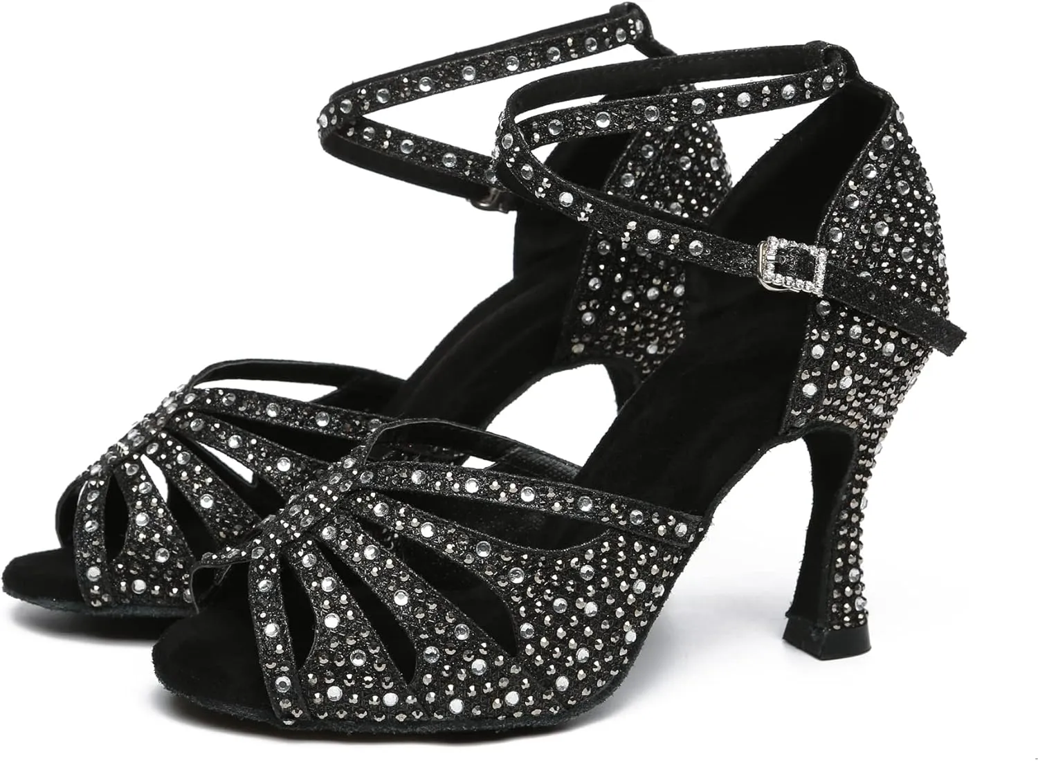 Minishion High Heel Dance Shoes for Women Crystals Beaded Party Formal Sandals L487