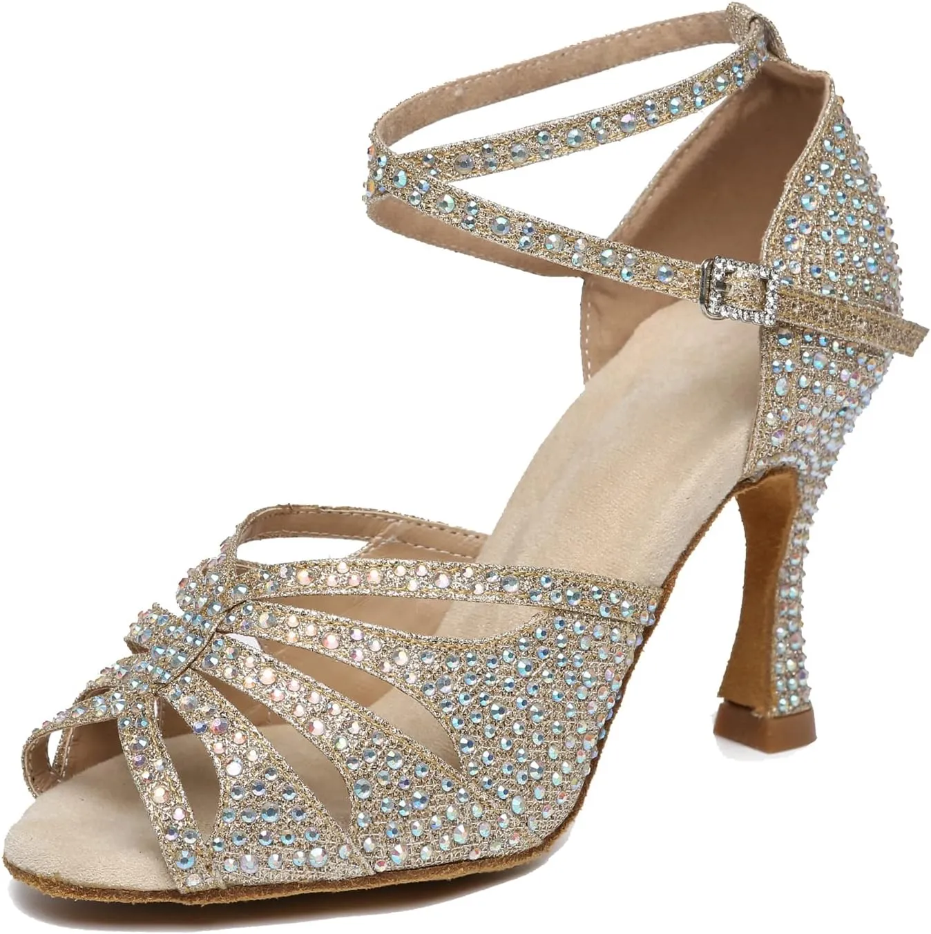 Minishion High Heel Dance Shoes for Women Crystals Beaded Party Formal Sandals L487