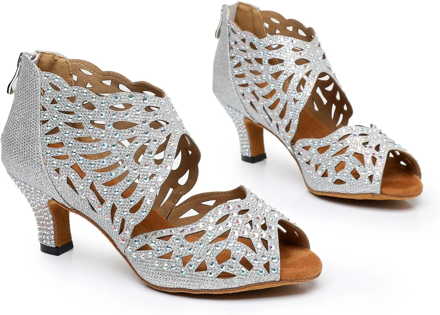 Minishion Women's Crystals Beaded Peep Toe Ballroom Dance Shoes Evening Prom Ankle Sandals Boots