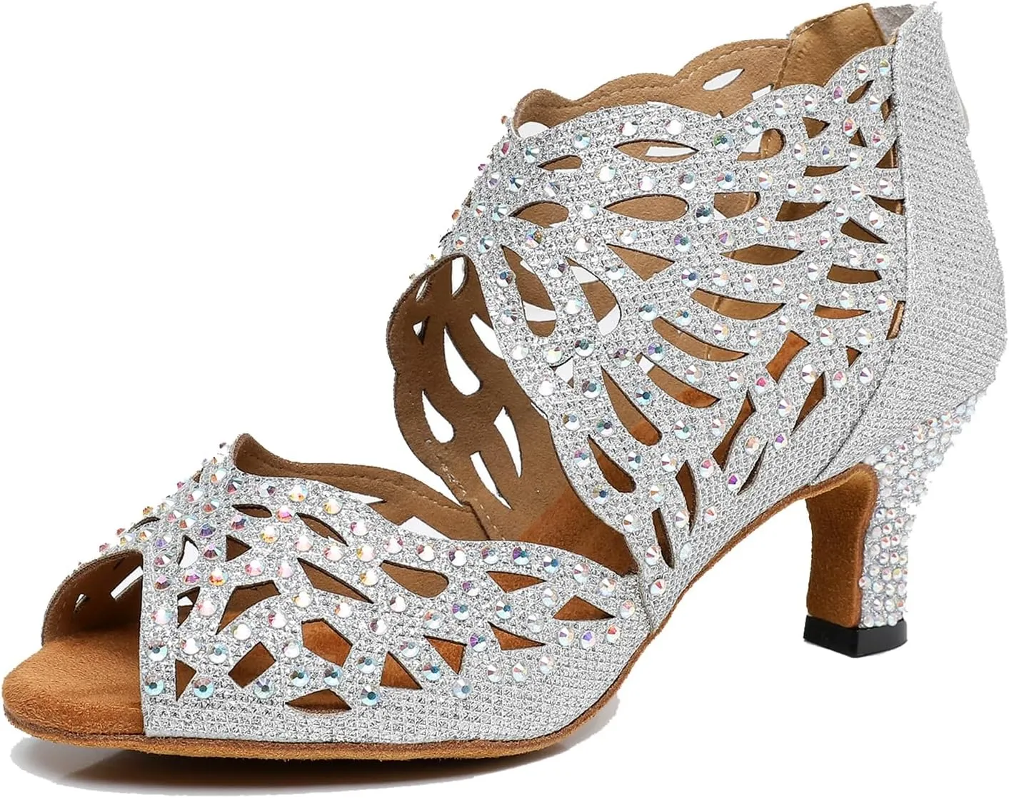 Minishion Women's Crystals Beaded Peep Toe Ballroom Dance Shoes Evening Prom Ankle Sandals Boots