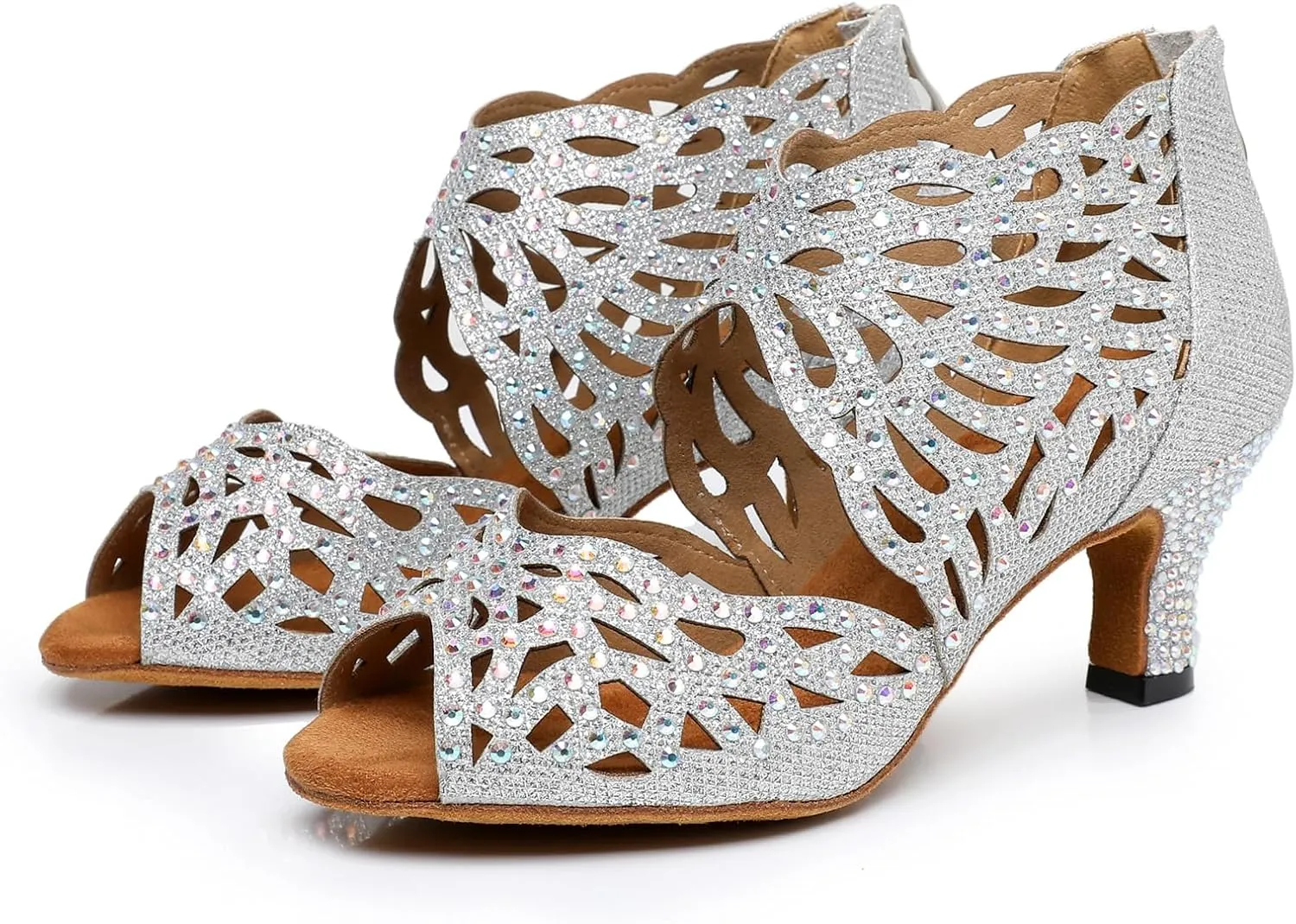 Minishion Women's Crystals Beaded Peep Toe Ballroom Dance Shoes Evening Prom Ankle Sandals Boots