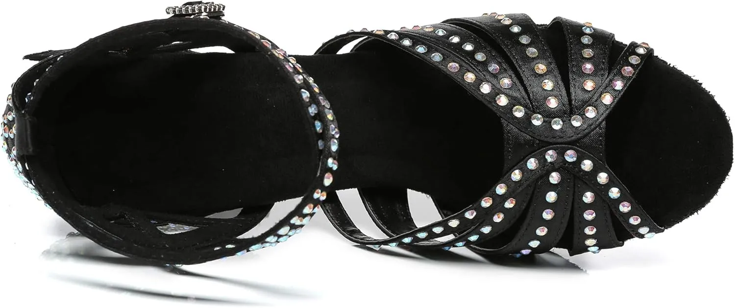 Minishion Women's Salsa Shoes Ankle Strap Beaded Dance Shoes L440
