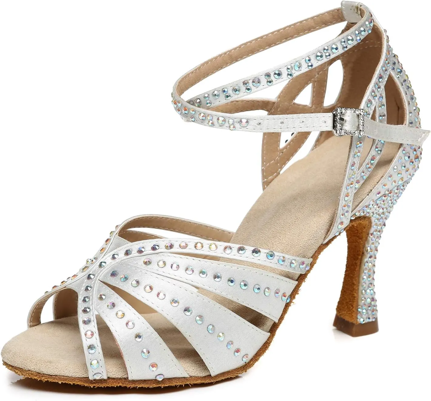Minishion Women's Salsa Shoes Ankle Strap Beaded Dance Shoes L440