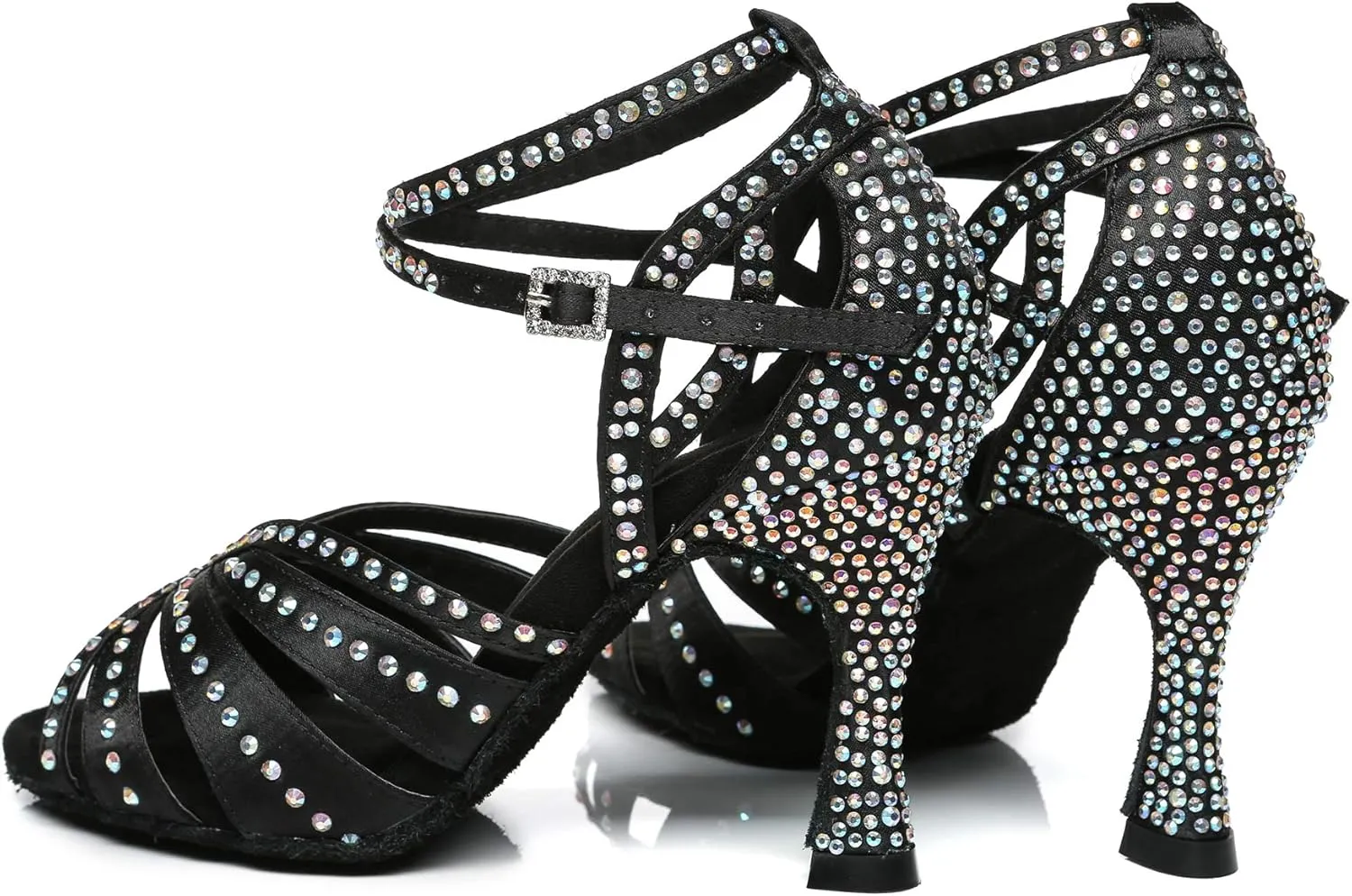 Minishion Women's Salsa Shoes Ankle Strap Beaded Dance Shoes L440